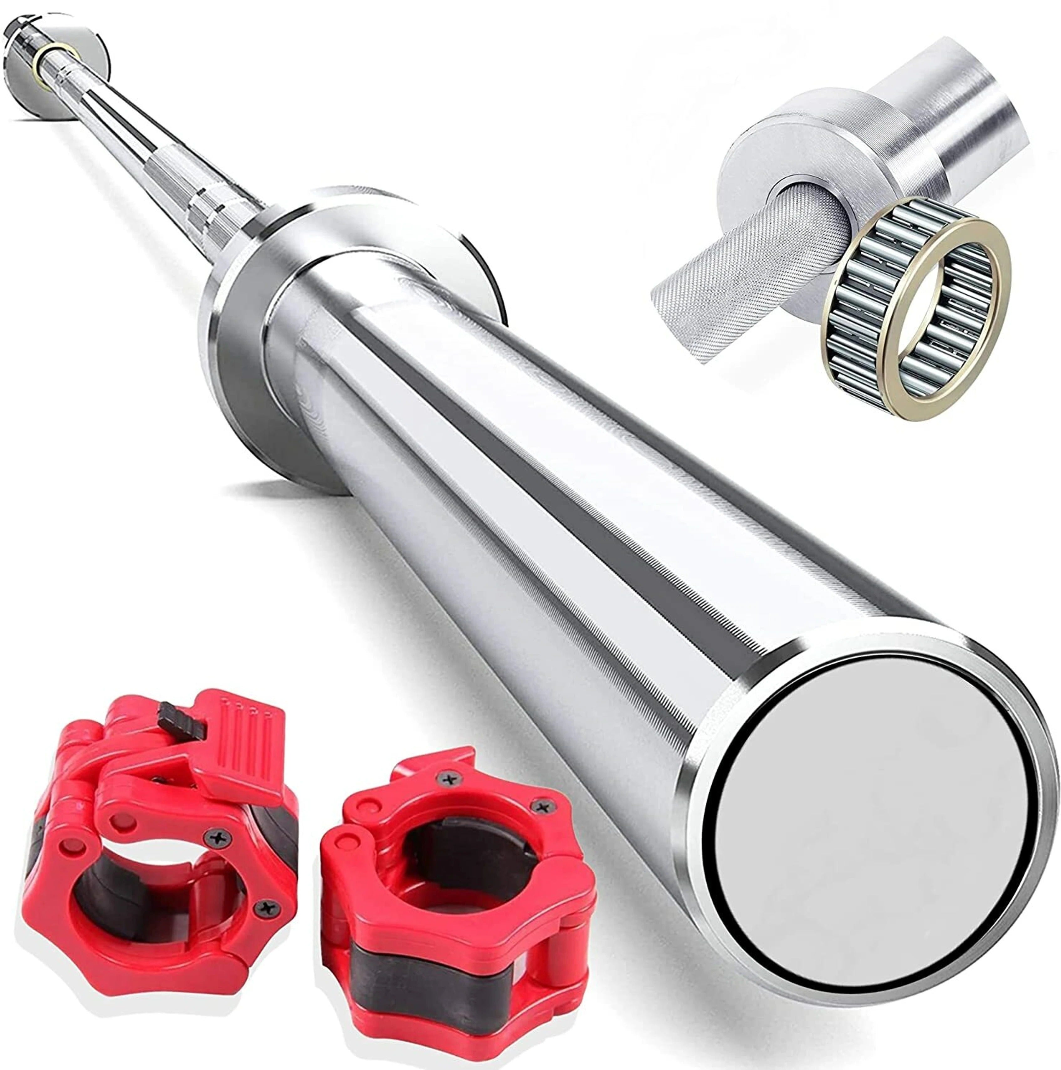 YMD 7 Feet Olympic Barbell Bearing Rod 50mm Outer Dia with Barbell Clamps Weight Lifting Bar