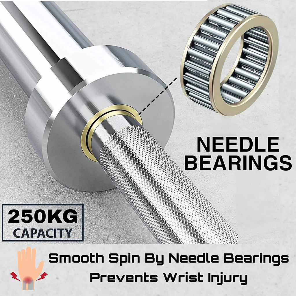 YMD 7 Feet Olympic Barbell Bearing Rod 50mm Outer Dia with Barbell Clamps Weight Lifting Bar