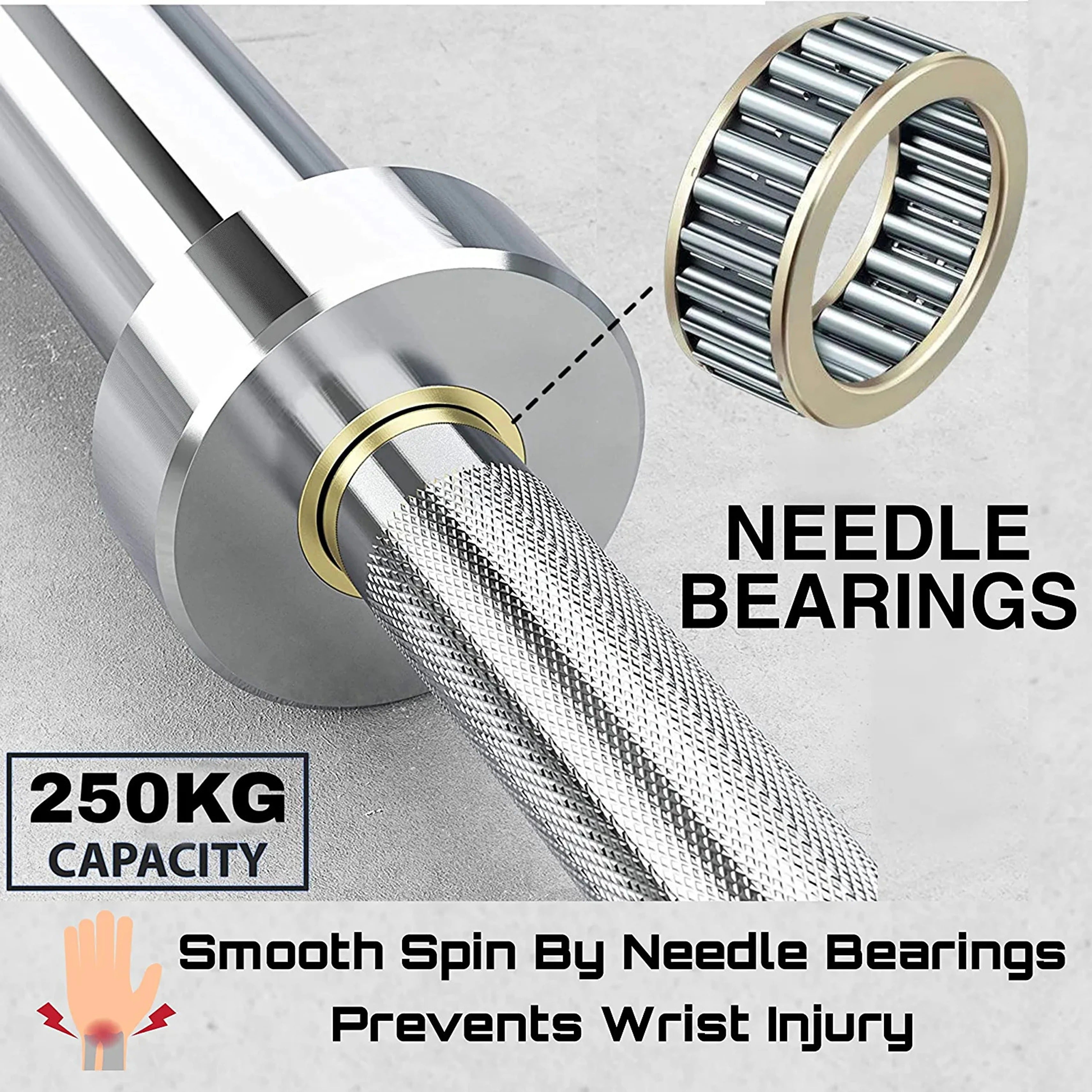 YMD 7 Feet Olympic Barbell Bearing Rod 50mm Outer Dia with Barbell Clamps Weight Lifting Bar