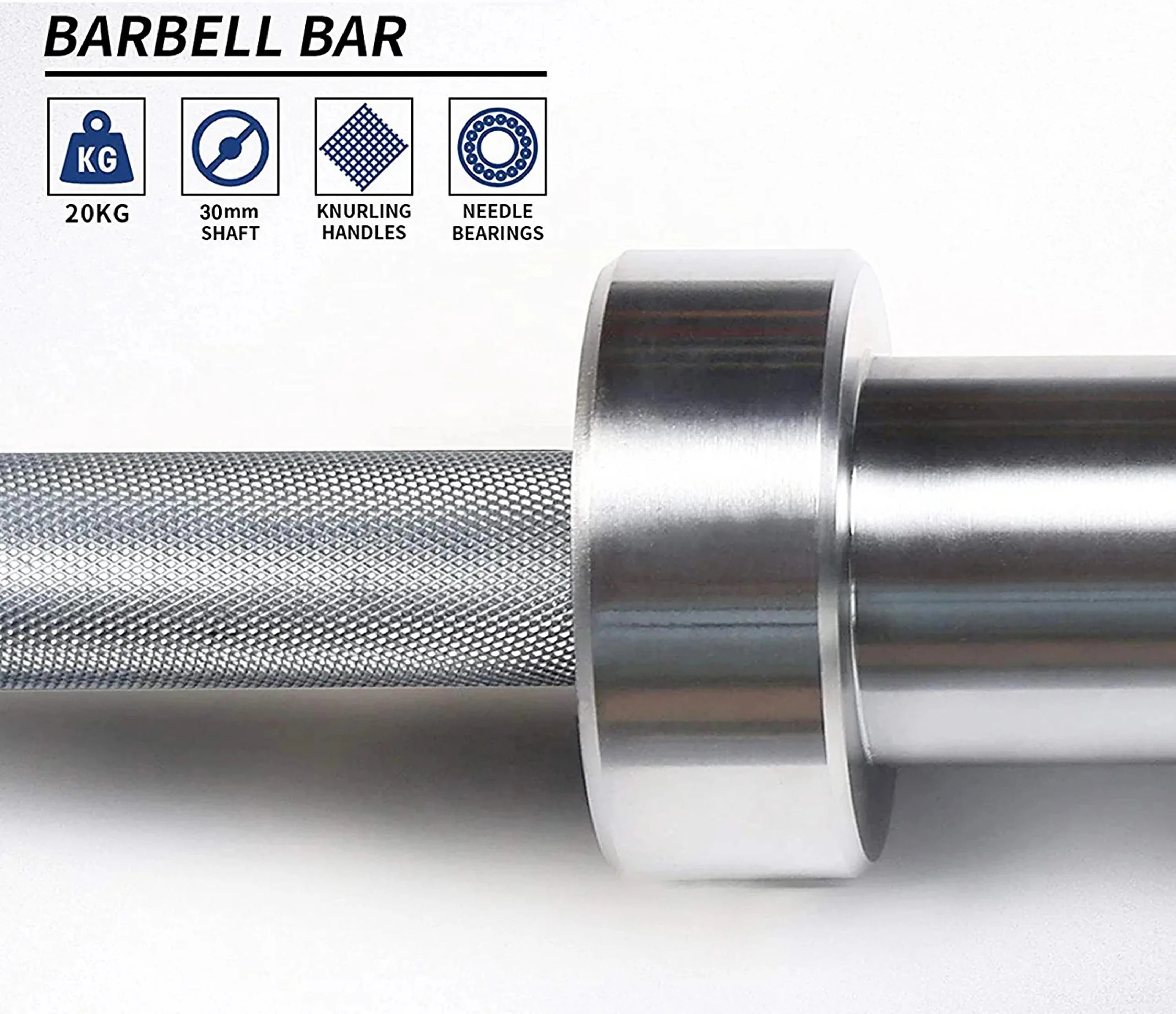 YMD 7 Feet Olympic Barbell Bearing Rod 50mm Outer Dia with Barbell Clamps Weight Lifting Bar