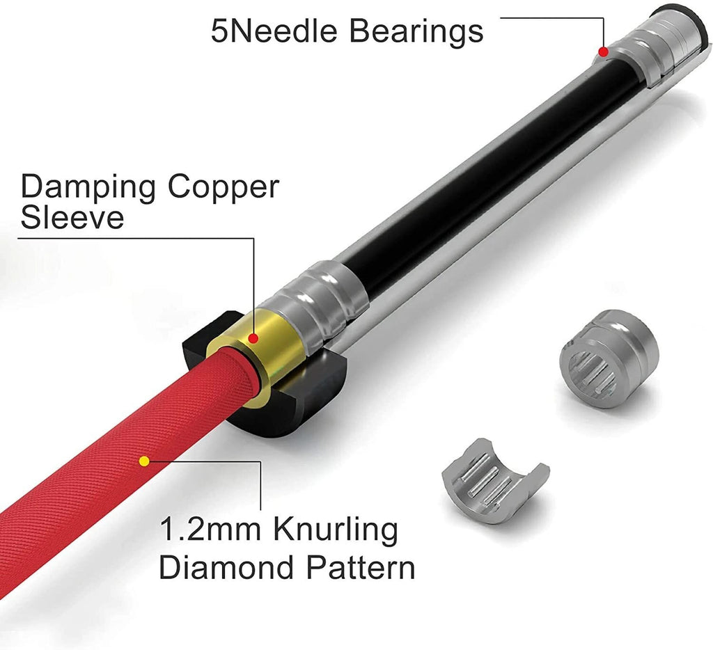 YMD 7 Feet Olympic Barbell Bearing Rod 50mm Outer Dia with Barbell Clamps Weight Lifting Bar