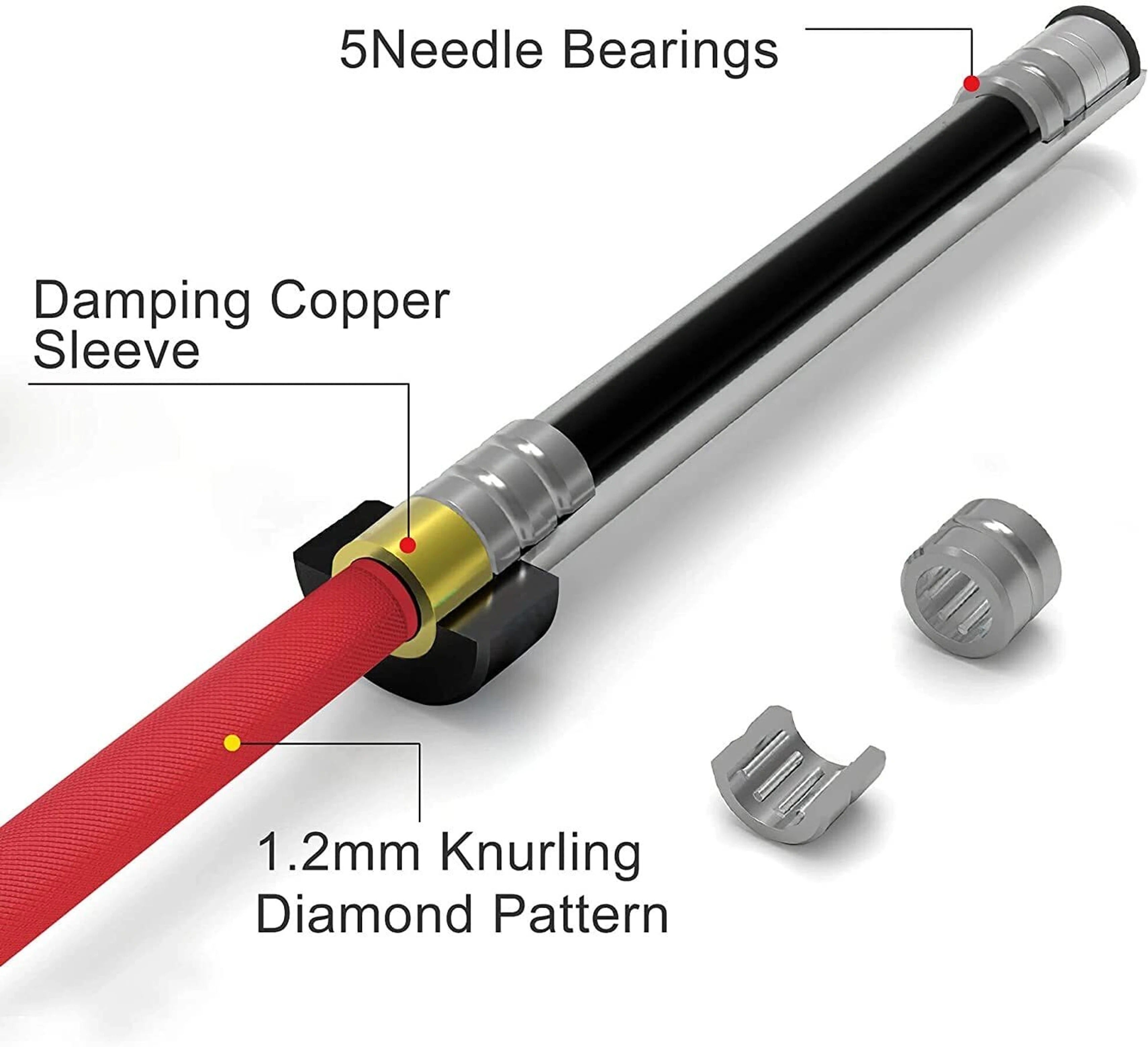 YMD 7 Feet Olympic Barbell Bearing Rod 50mm Outer Dia with Barbell Clamps Weight Lifting Bar