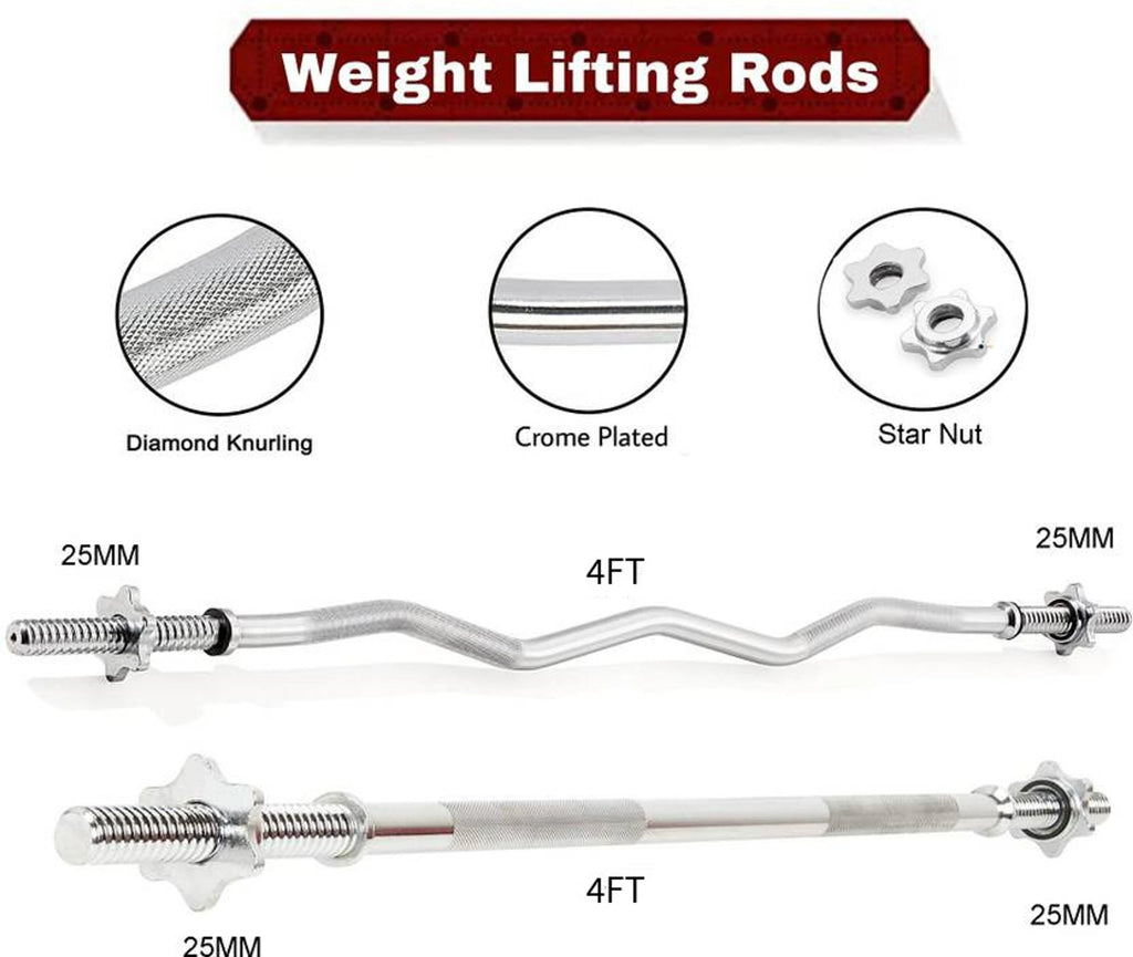 YMD 70 kg Steel Plates (2.5X4 5X4 10X4) 4FT Curl & 4FT Straight 25mm Star Rod Home Gym Combo